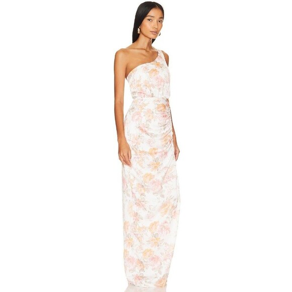 NOOKIE REVOLVE One Shoulder Floral Gown High Slit LUXE Satin Large NWT $369 - Picture 2 of 4